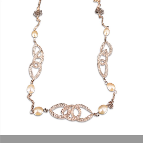 Pacific Pearls 14K Rose Gold Filled - Pearl and Swarovski Crystals necklace. - Picture 1 of 4